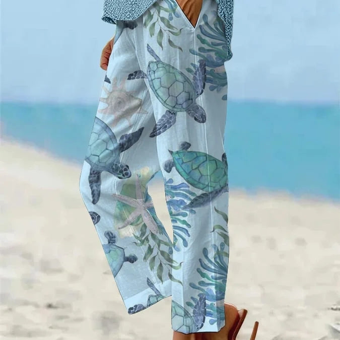 Sea Turtle Print Isabella Sol Cropped Pants