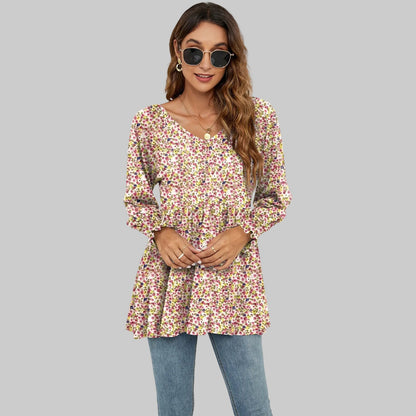 Top con cuello en V y mangas abullonadas con estampado floral de Isabella Sol.