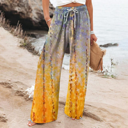 Pantalones de pierna ancha para mujer de Isabella Sol con estampado botánico bohemio