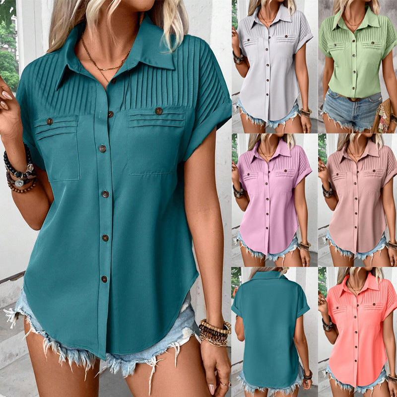 Pleated Shoulder Short Sleeve Top by Isabella Sol