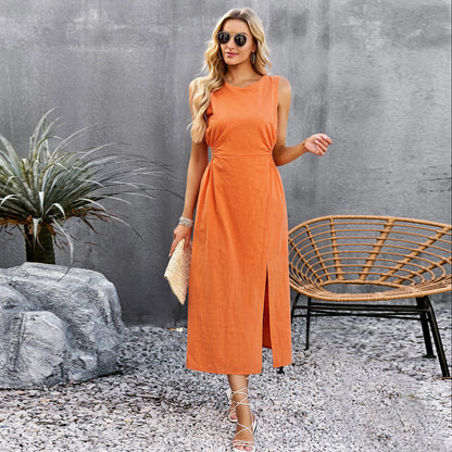 Elegante vestido midi sin mangas de Isabella Sol para verano