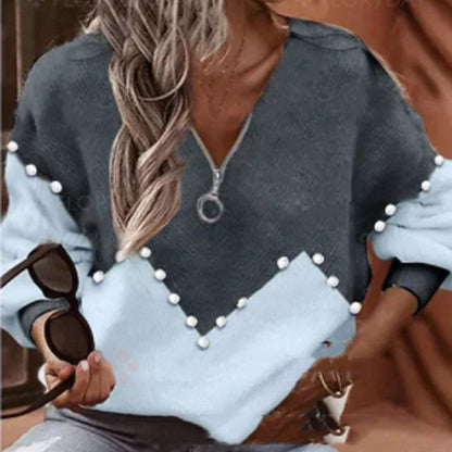 Blusa de punto elegante con ribete de perlas de Isabella Sol