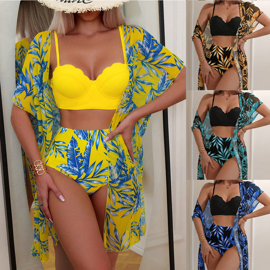 Vibrant Maple Leaf High Waist Bikini by Isabella Sol