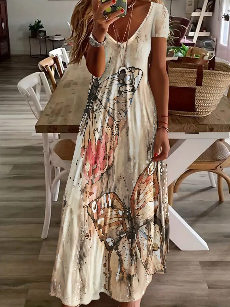 Vestido largo Isabella Sol con estampado de mariposas bohemias