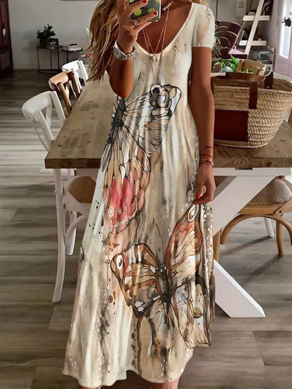 Vestido largo Isabella Sol con estampado de mariposas bohemias