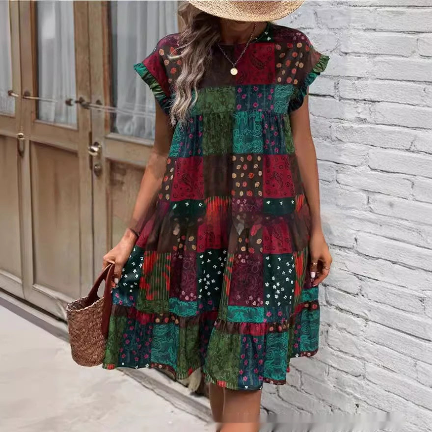 Vestido midi de verano estilo boho patchwork de Isabella Sol