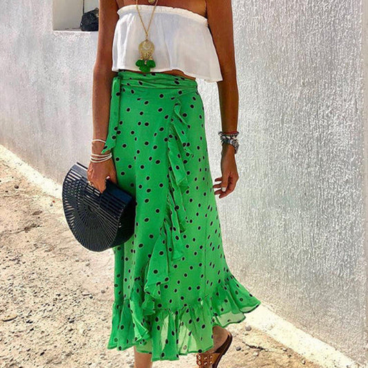 Falda verde con volantes y lunares de Isabella Sol