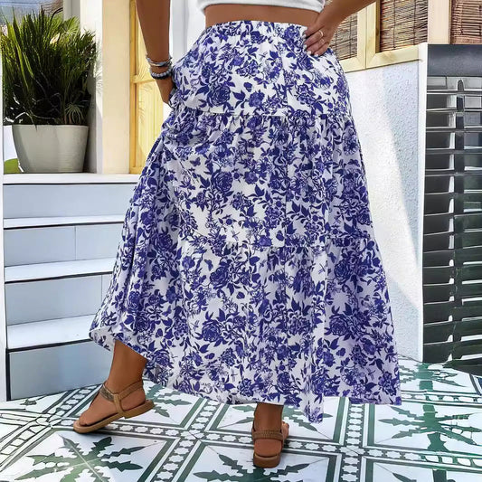 Falda larga de talla grande con estampado floral de Isabella Sol