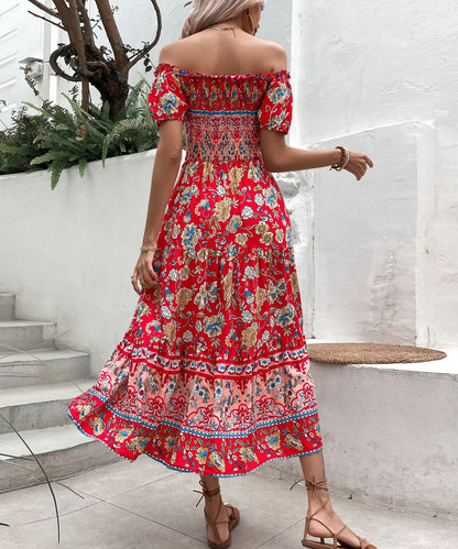 Vestido midi bohemio floral con hombros descubiertos de Isabella Sol
