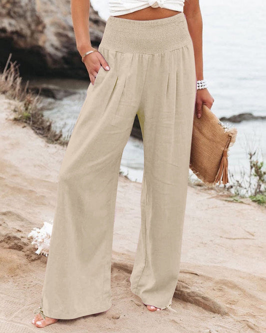 Pantalones Isabella Sol de corte relajado con cordón ajustable.