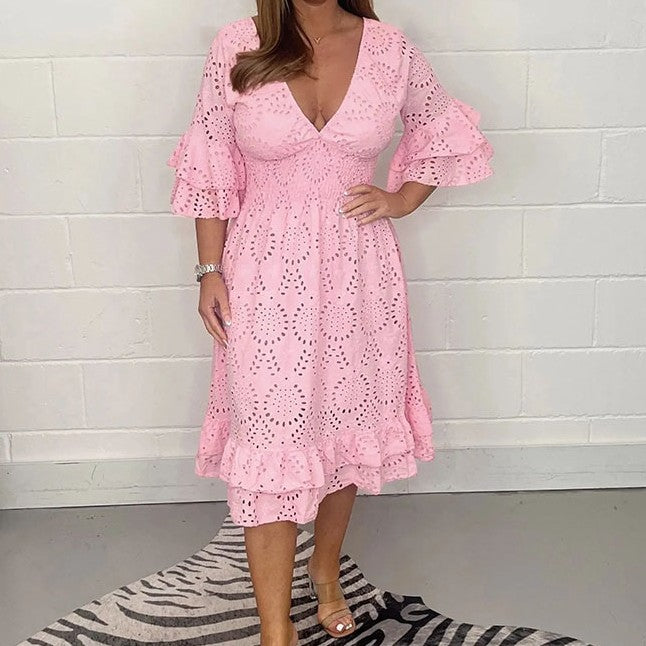 Chic Embroidered V-Neck Dress by Isabella Sol