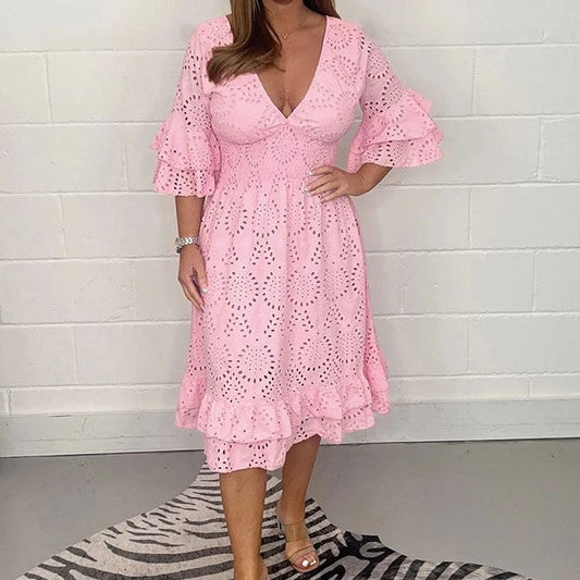 Chic Embroidered V-Neck Dress by Isabella Sol