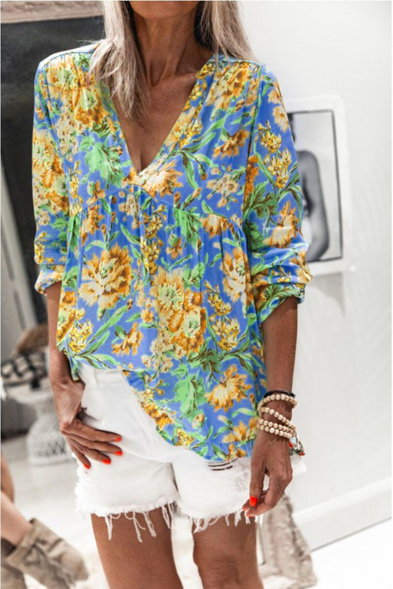 Blusa de manga larga Isabella Sol con estampado floral vibrante
