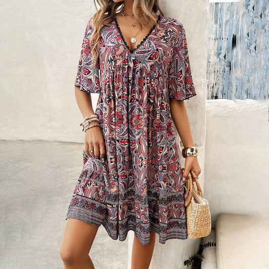 Boho Printed V-Neck Dress by Isabella Sol