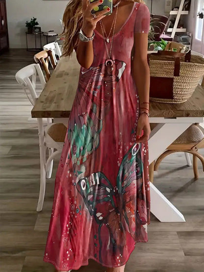 Vestido largo Isabella Sol con estampado de mariposas bohemias