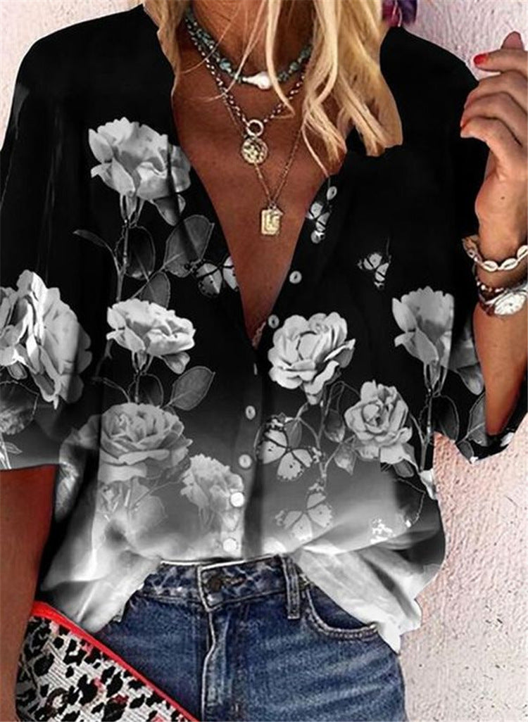 Camisa de manga corta con botones y estampado floral de Isabella Sol