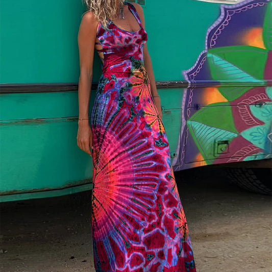 Vibrant Geometric Isabella Sol Backless Maxi Dress