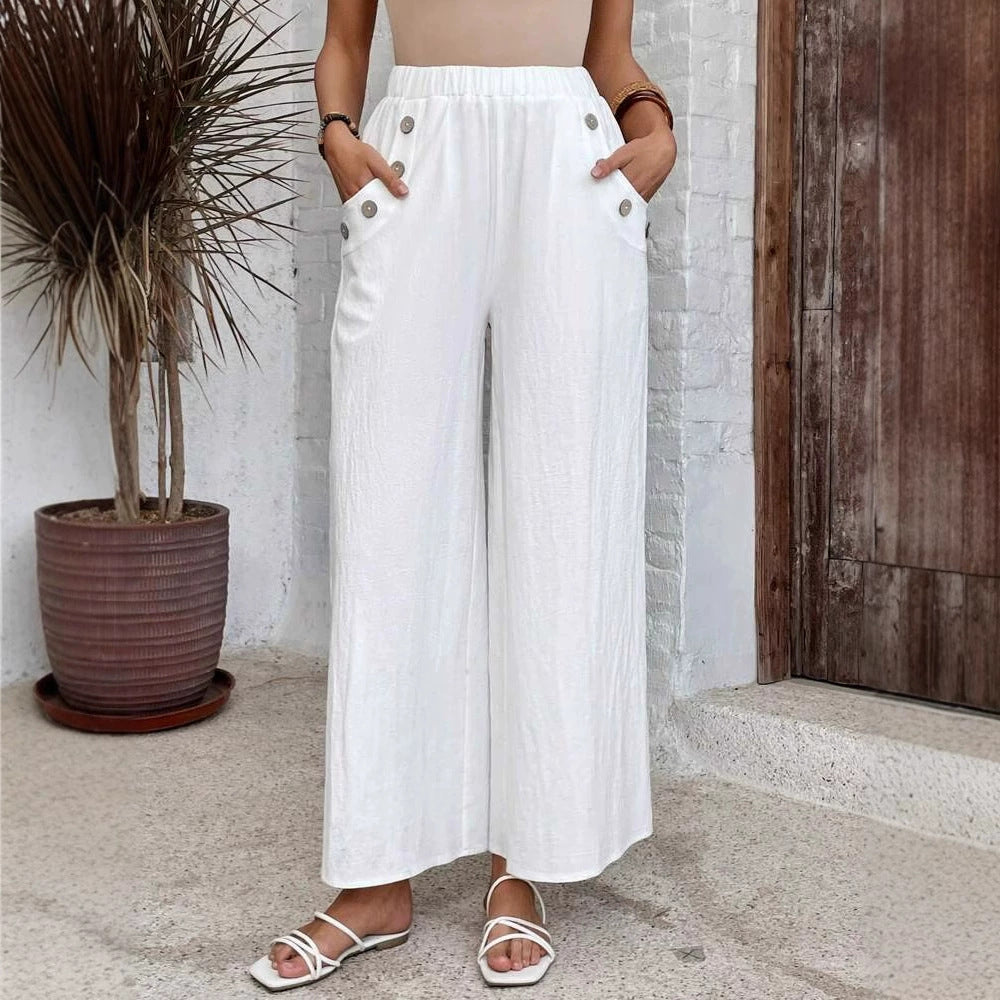 Pantalones holgados de talle alto y pierna ancha de Isabella Sol.