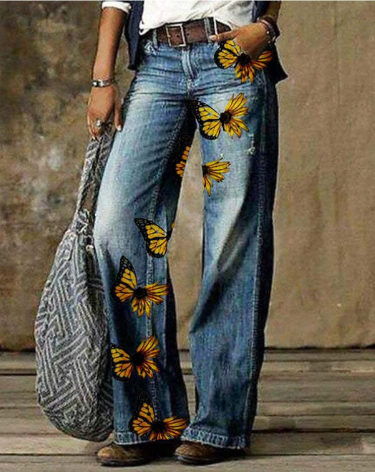 Pantalones anchos con estampado floral artístico de Isabella Sol.