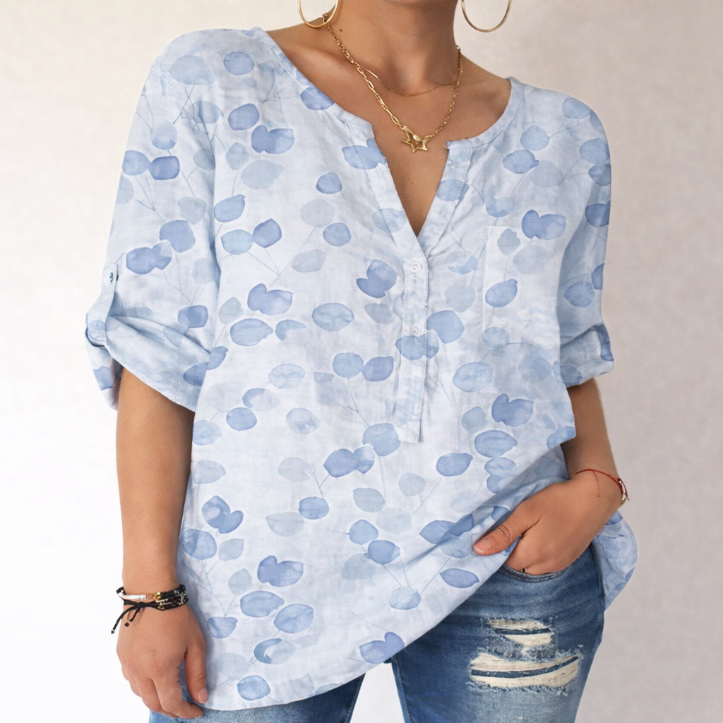 Blusa de algodón estampada con escote en V de Isabella Sol.