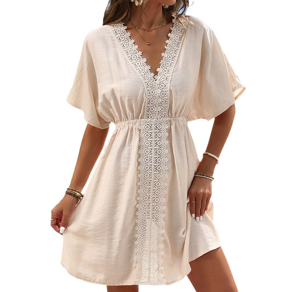 Elegante vestido de playa de encaje y seda helada de Isabella Sol.