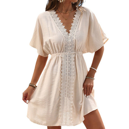 Elegante vestido de playa de encaje y seda helada de Isabella Sol.