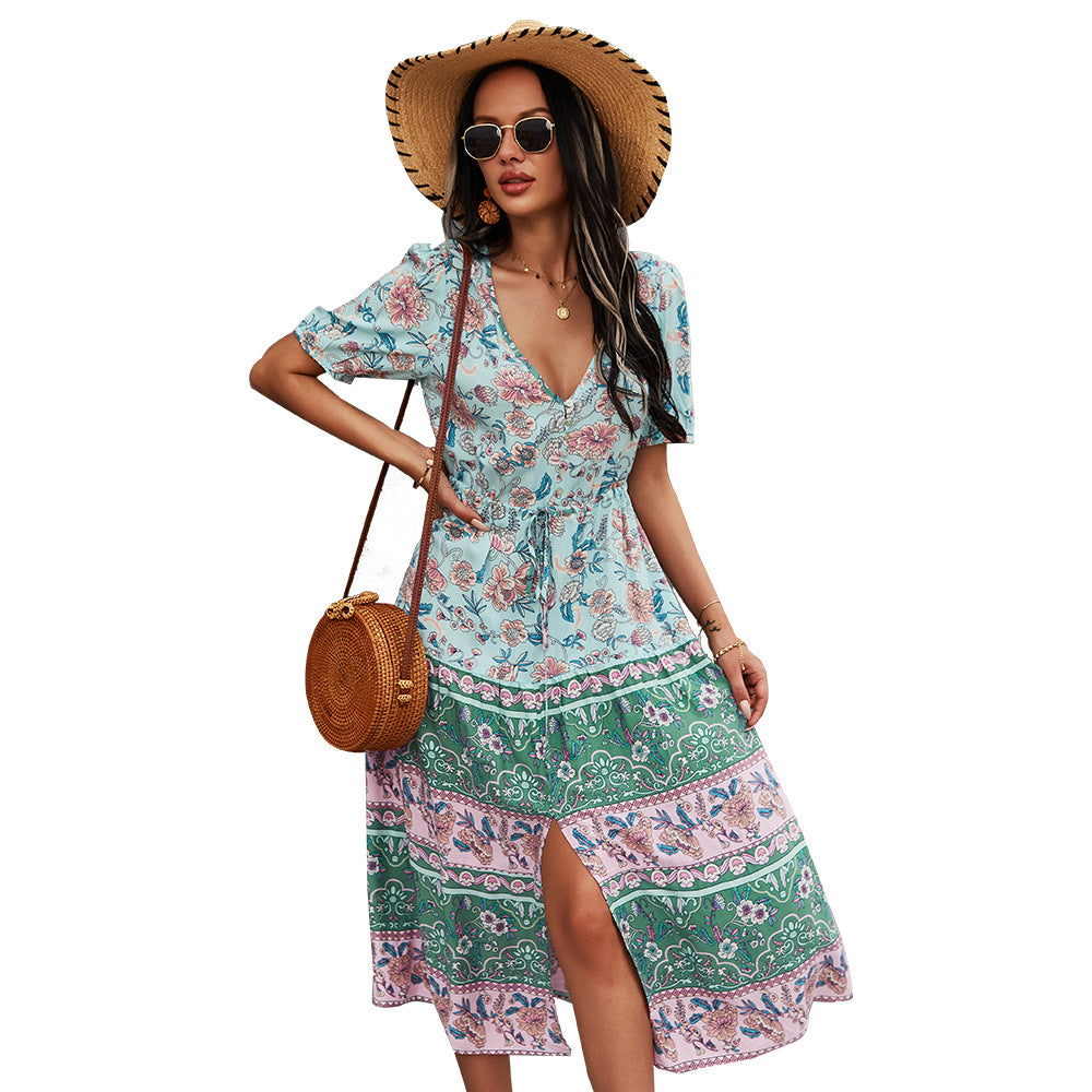 Vestido bohemio estampado floral estilo Isabella Sol para verano