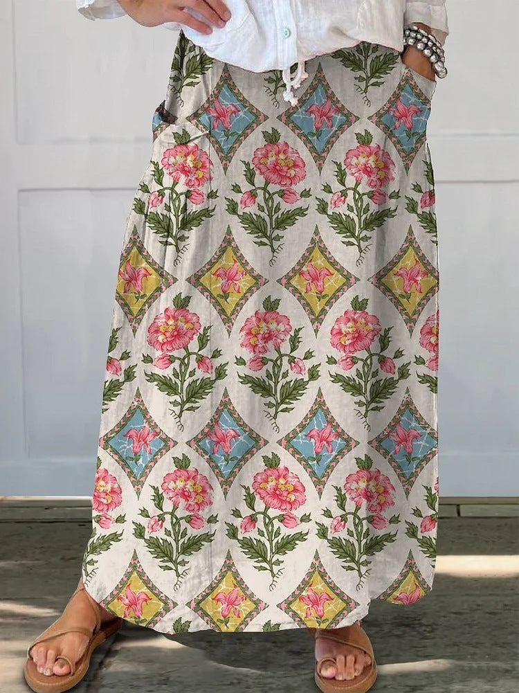 Falda retro floral con bolsillos de Isabella Sol para uso diario.