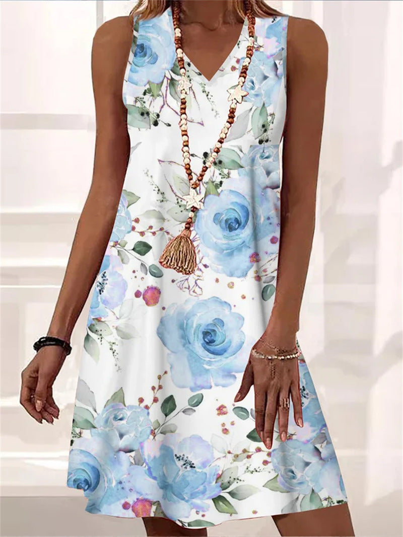 Vestido sin mangas con escote en V y estampado floral de Isabella Sol.