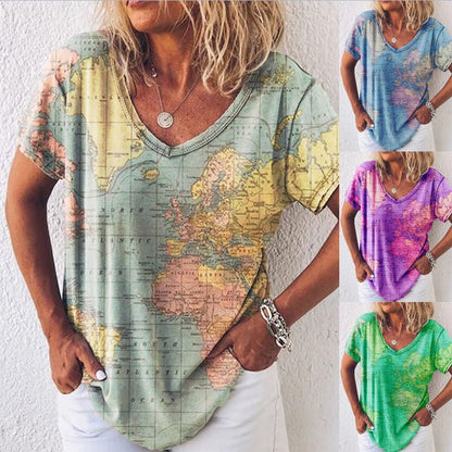 Map Print Isabella Sol V-Neck Everyday Top