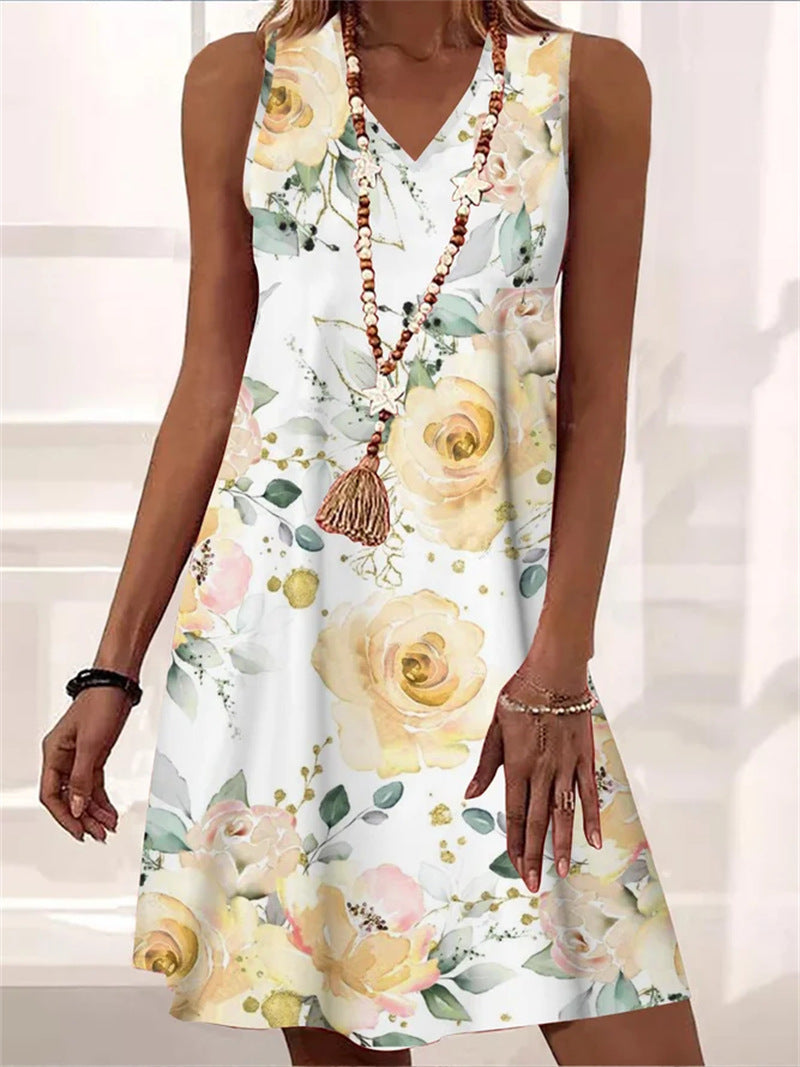 Vestido sin mangas con escote en V y estampado floral de Isabella Sol.