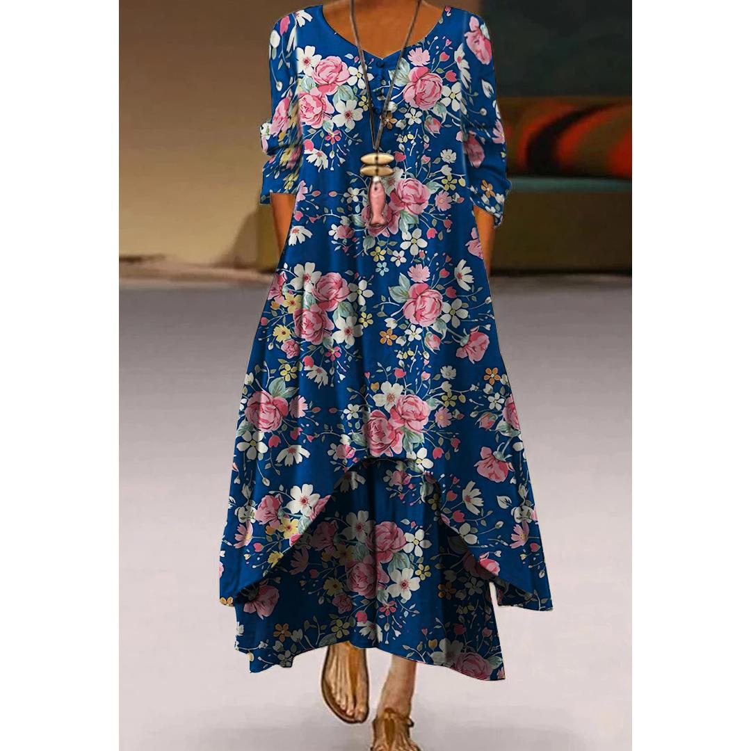 Vestido de vuelo con estampado floral artístico de Isabella Sol.