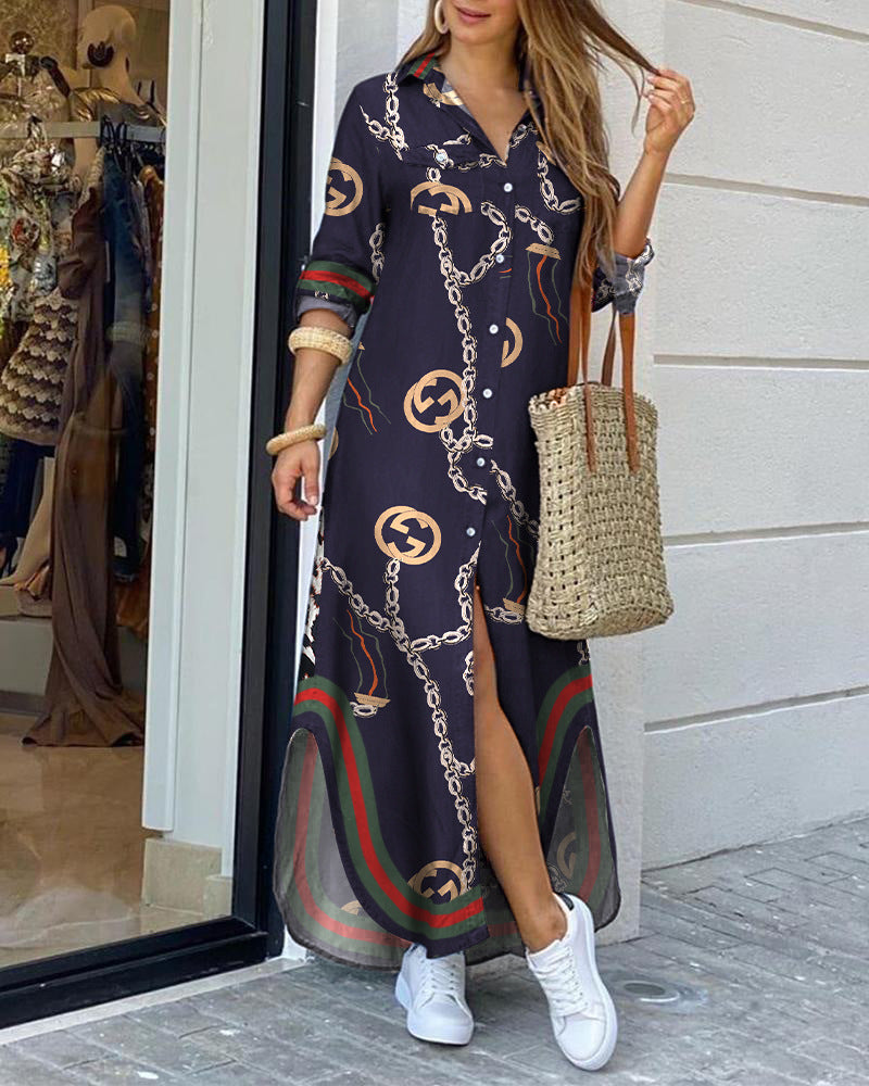 Elegante vestido camisero largo estampado de Isabella Sol
