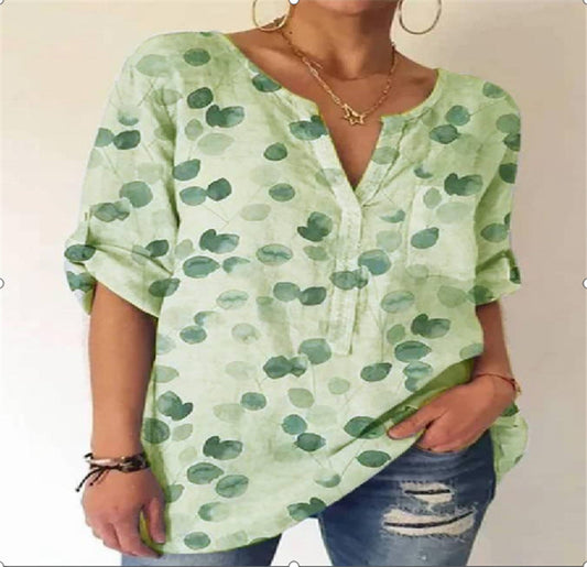 Blusa de algodón estampada con escote en V de Isabella Sol.