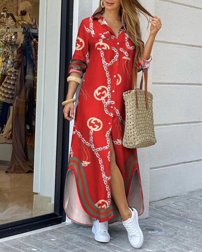 Elegante vestido camisero largo estampado de Isabella Sol