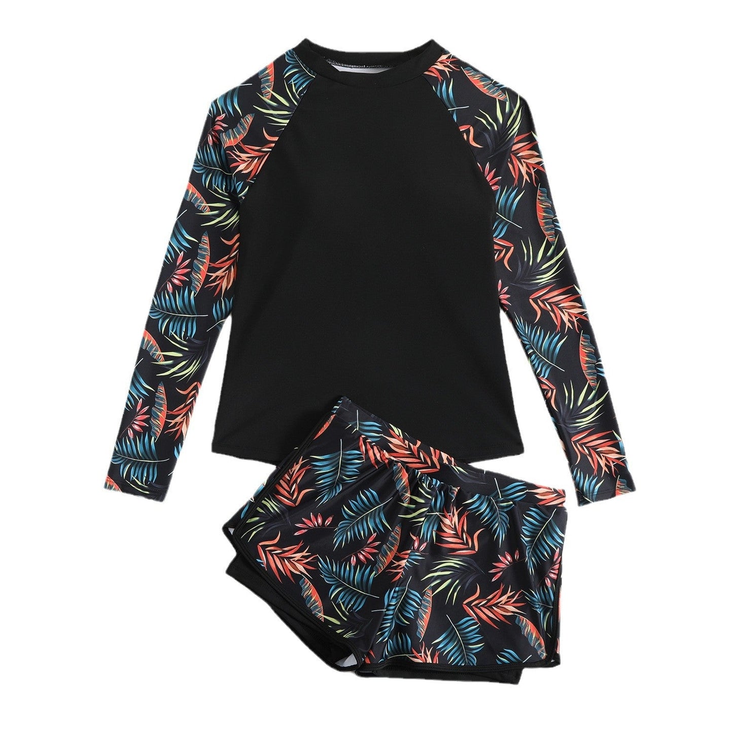 Conjunto de tankini de manga larga con estampado de hojas de Isabella Sol