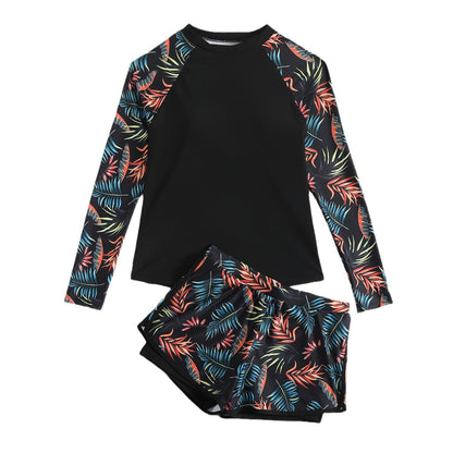 Conjunto de tankini de manga larga con estampado de hojas de Isabella Sol