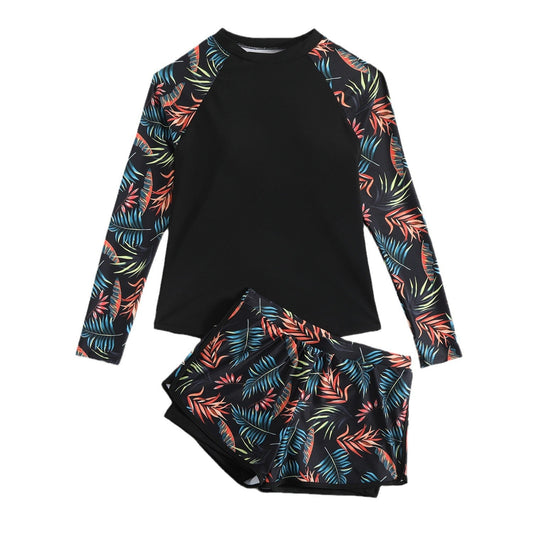 Conjunto de tankini de manga larga con estampado de hojas de Isabella Sol