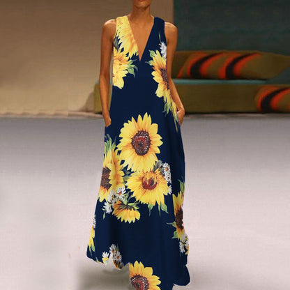 Vestido largo sin mangas con estampado floral bohemio de Isabella Sol