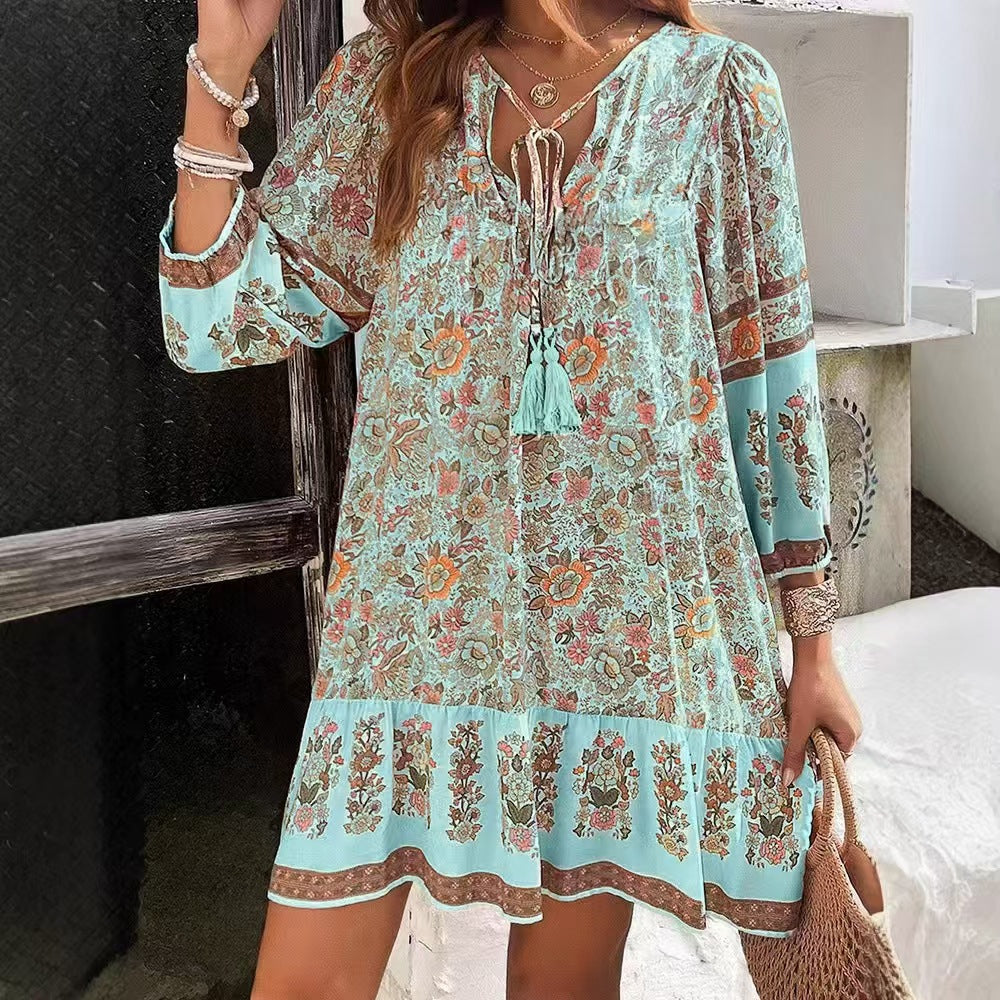 Vestido midi bohemio floral con escote en V de Isabella Sol