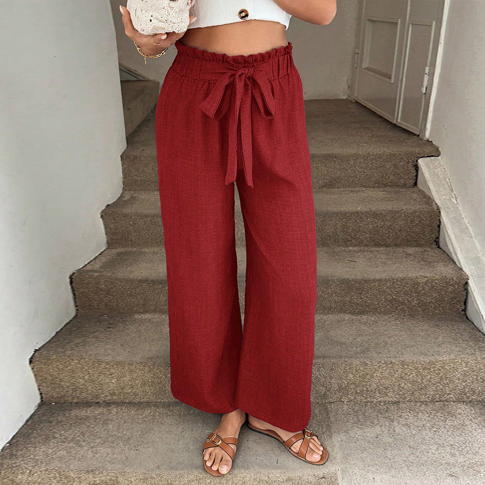 Pantalones rojos de pierna ancha con cordón ajustable de Isabella Sol