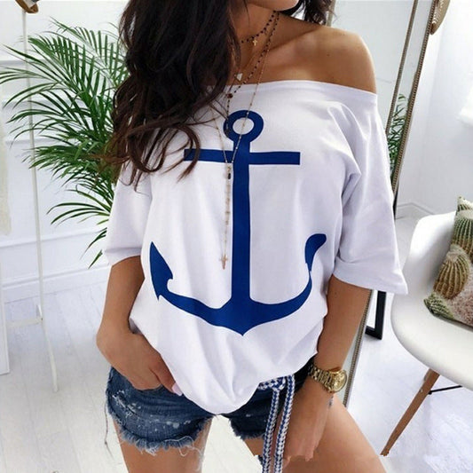 Top con hombros descubiertos y estampado de ancla náutica de Isabella Sol