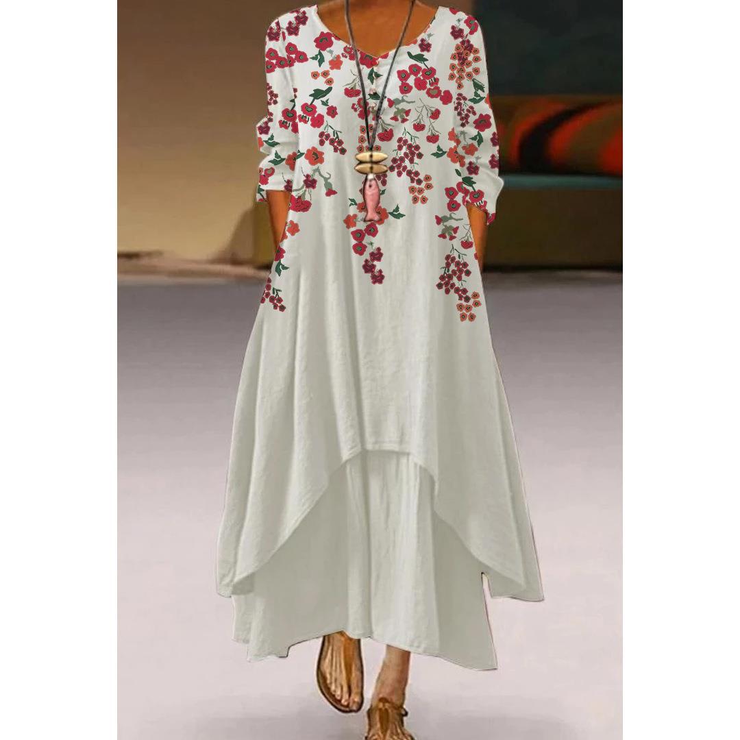Vestido de vuelo con estampado floral artístico de Isabella Sol.
