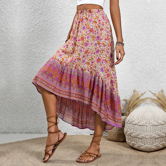 Falda de algodón de corte A con estampado floral bohemio de Isabella Sol