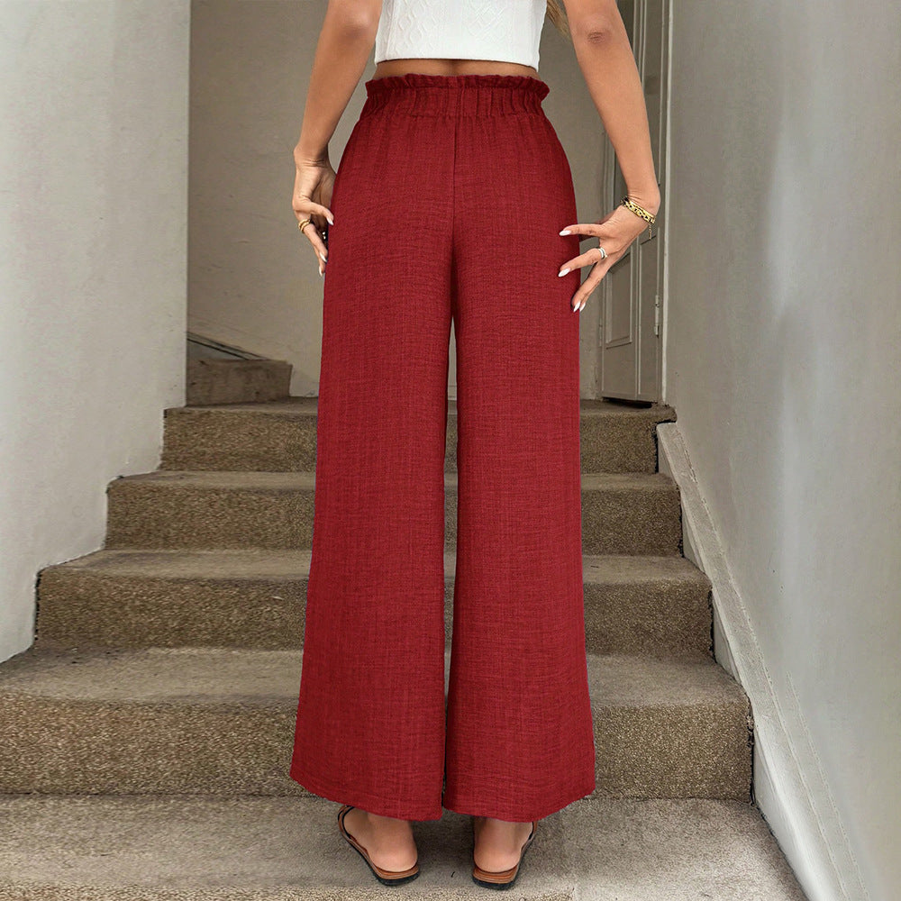 Pantalones rojos de pierna ancha con cordón ajustable de Isabella Sol