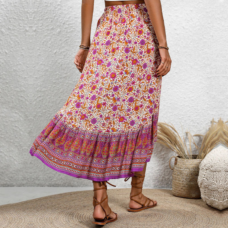Falda de algodón de corte A con estampado floral bohemio de Isabella Sol