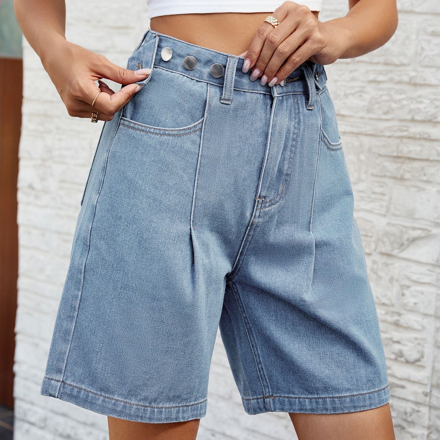 Pantalones cortos vaqueros con cintura ajustable de Isabella Sol para mujer