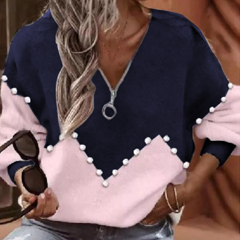Blusa de punto elegante con ribete de perlas de Isabella Sol