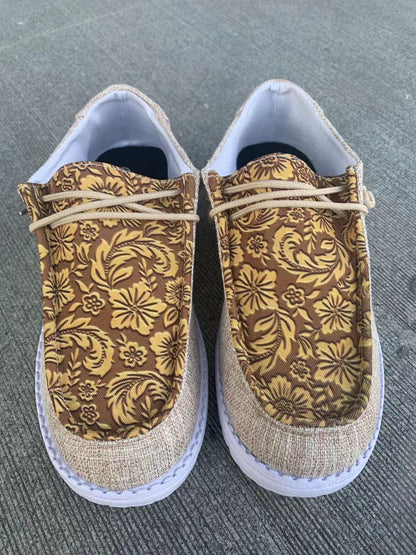 Mocasines de uso diario para mujer Isabella Sol con estampado floral en lona.