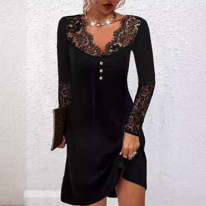 Elegante vestido de encaje con escote en V de Isabella Sol.